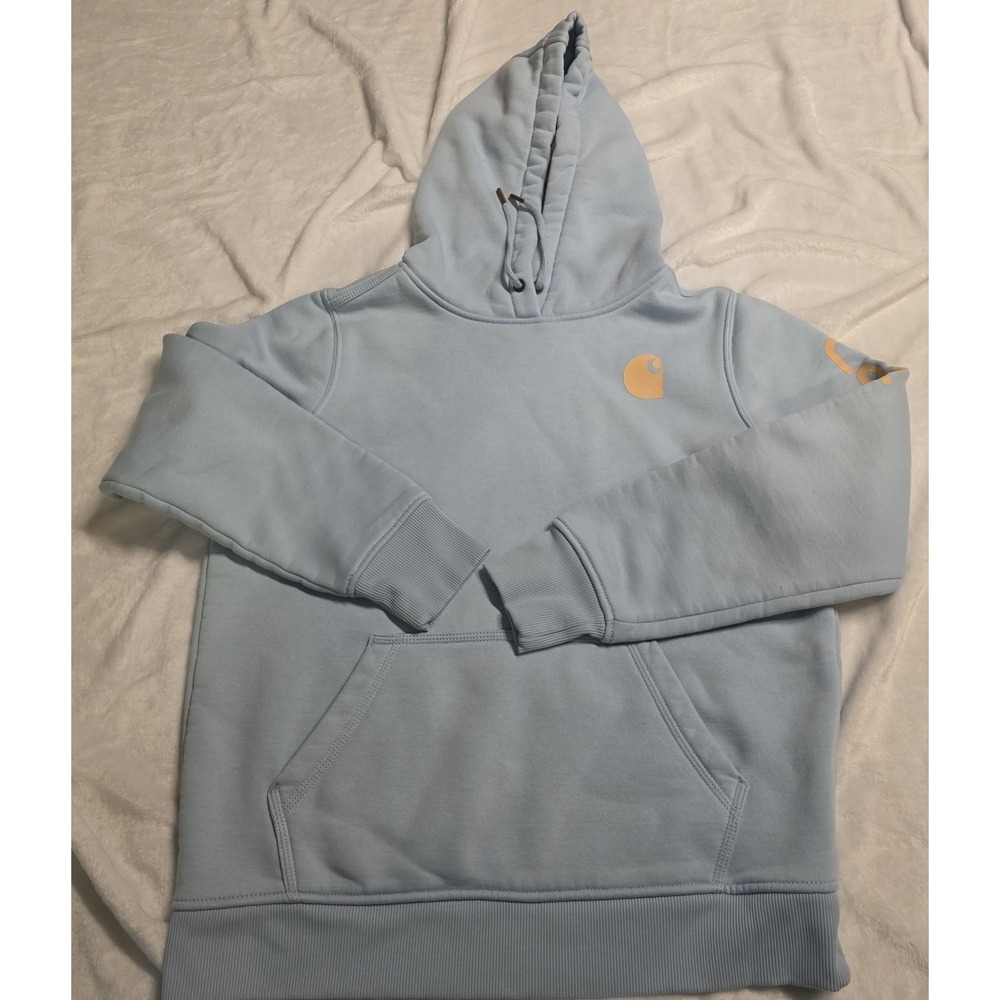 Carhartt Women's Relaxed Fit Midweight Logo Sleeve Graphic Sweatshirt Sz M Blue